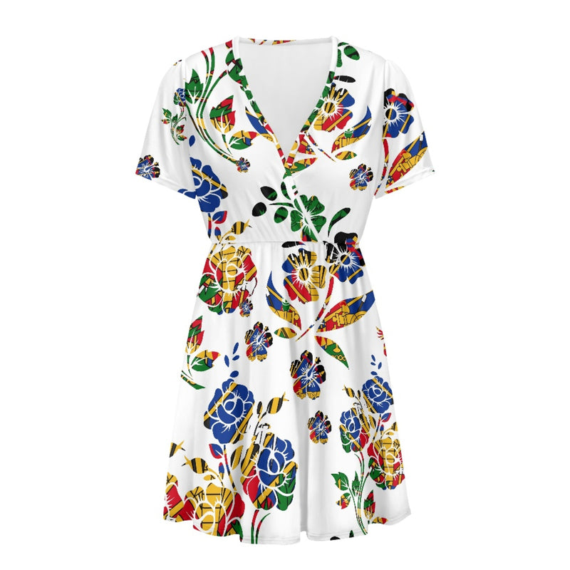 TMMG HAITI HAITIAN FLAG Ladies V-Neck Short-Sleeved Dress