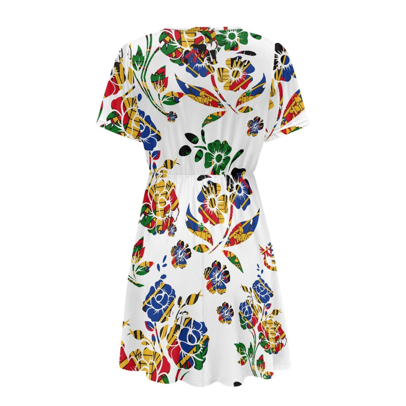 TMMG HAITI HAITIAN FLAG Ladies V-Neck Short-Sleeved Dress