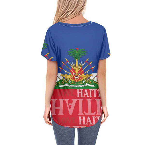 TMMG HAITI HAITIAN FLAG Long hem women's V-neck top
