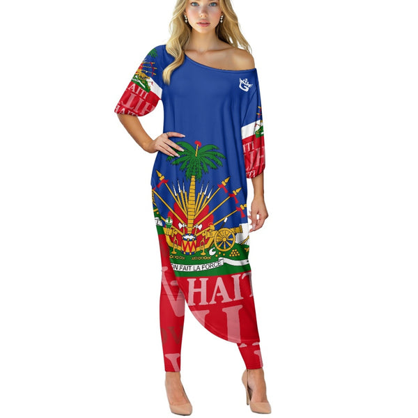 TMMG HAITI HAITIAN FLAG Loose off-shoulder two-piece suit