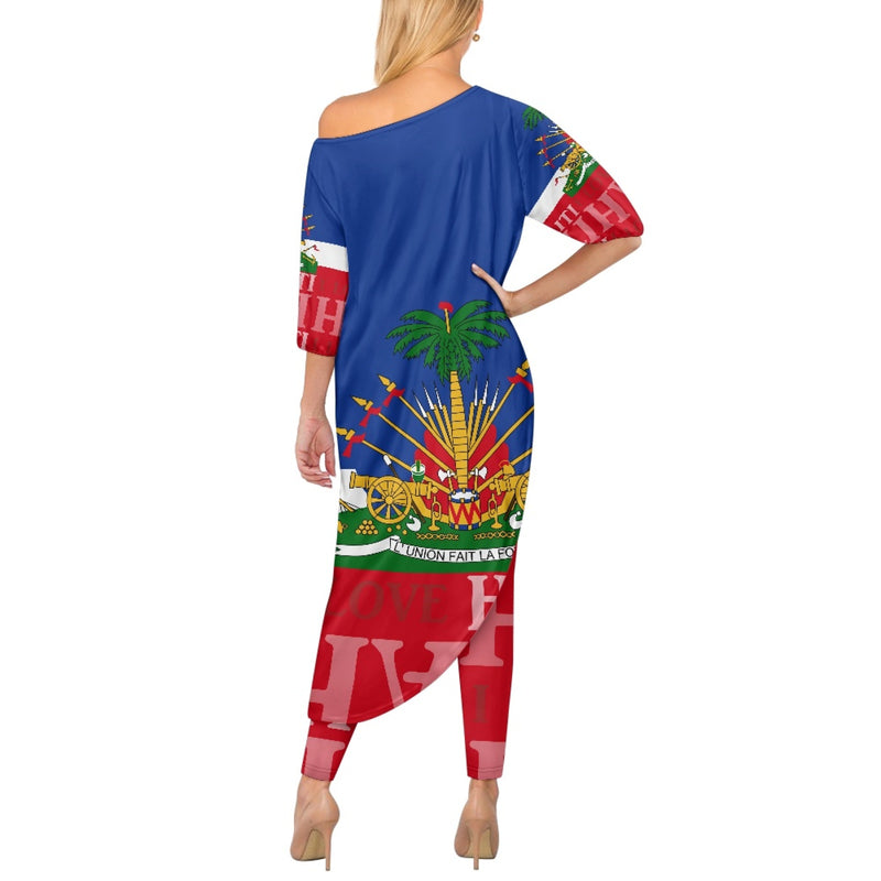 TMMG HAITI HAITIAN FLAG Loose off-shoulder two-piece suit