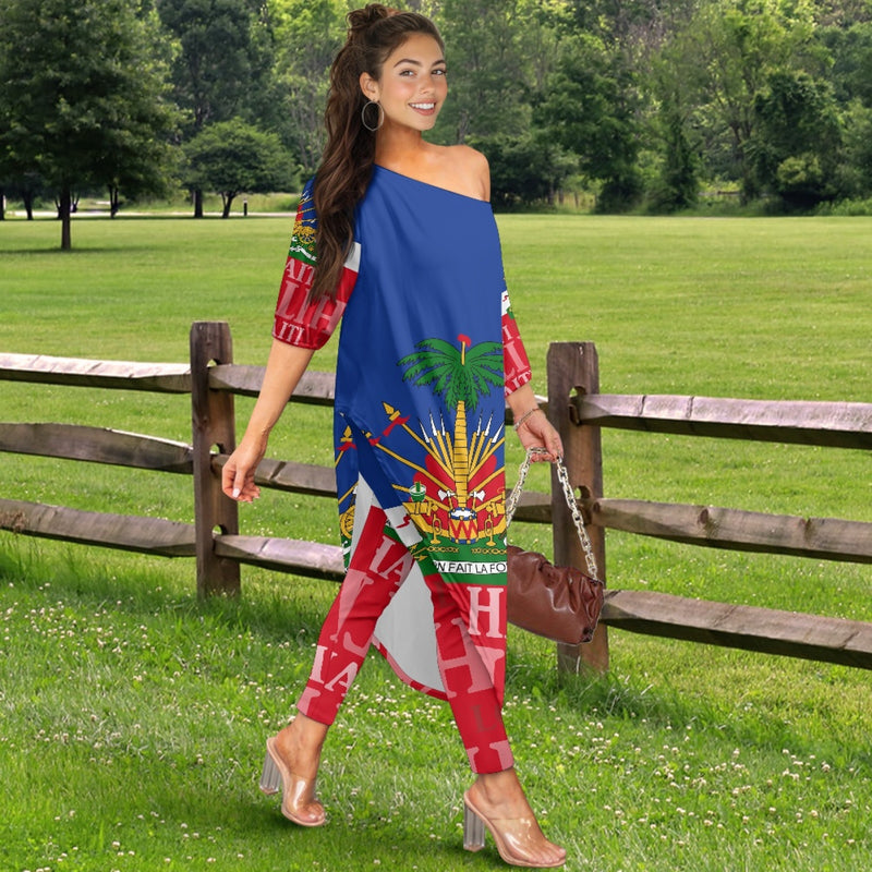 TMMG HAITI HAITIAN FLAG Loose off-shoulder two-piece suit