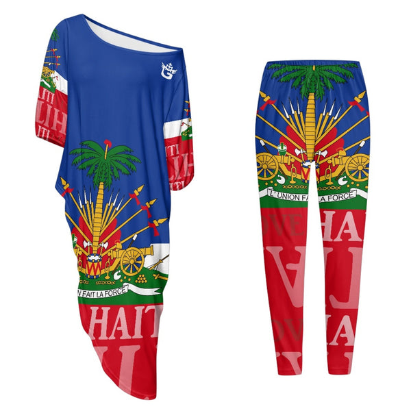 TMMG HAITI HAITIAN FLAG Loose off-shoulder two-piece suit