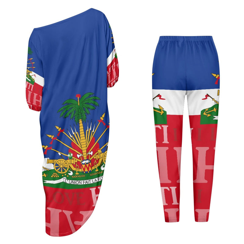 TMMG HAITI HAITIAN FLAG Loose off-shoulder two-piece suit