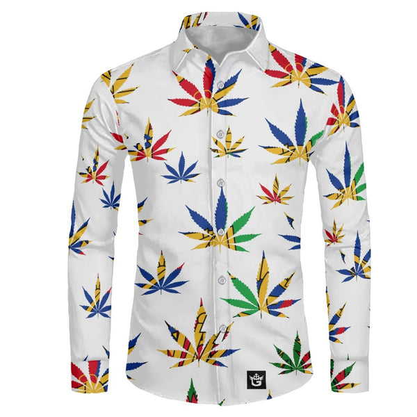TMMG HAITI HAITIAN FLAG MARIJUANA MENS DRESS SHIRT