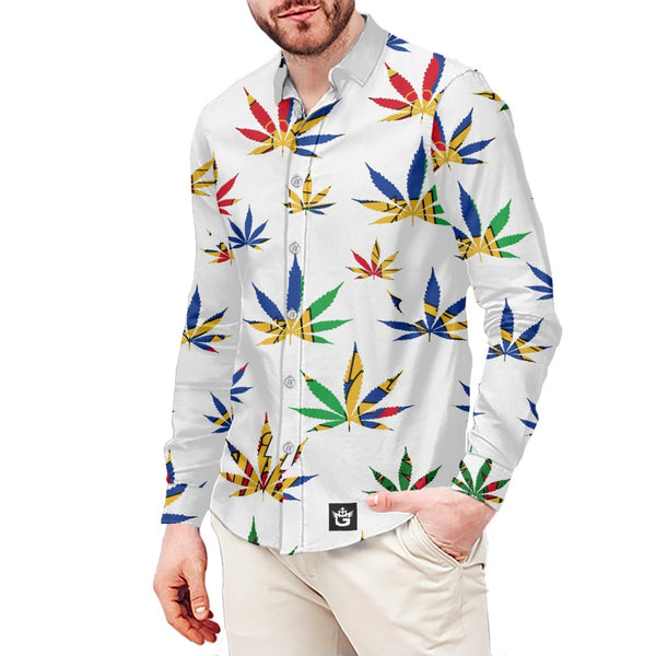 TMMG HAITI HAITIAN FLAG MARIJUANA MENS DRESS SHIRT
