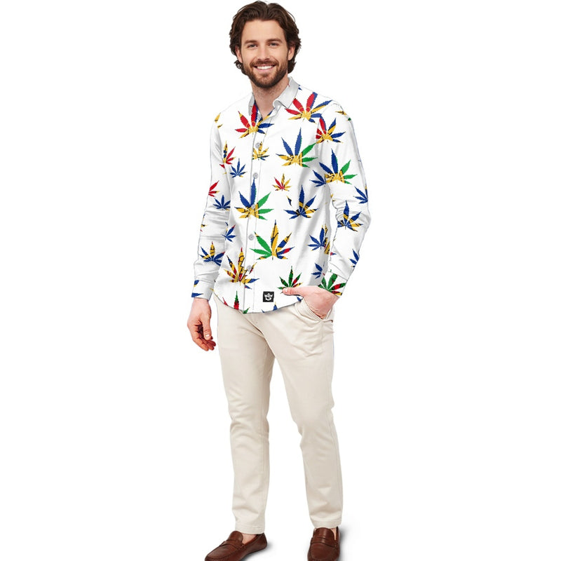TMMG HAITI HAITIAN FLAG MARIJUANA MENS DRESS SHIRT