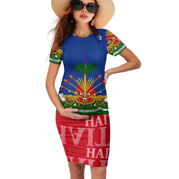 TMMG HAITI HAITIAN FLAG Maternity short sleeve midi dress