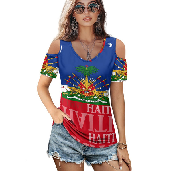 TMMG HAITI HAITIAN FLAG Off-the-shoulder short-sleeved T-shirt