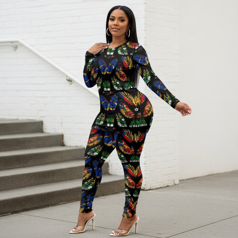 TMMG HAITI HAITIAN FLAG PALM LEAVES YOGA SUIT