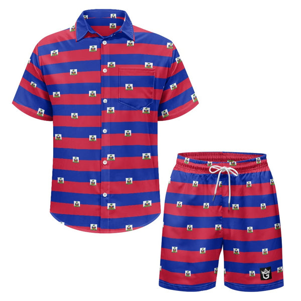 TMMG HAITI HAITIAN FLAG PRINT ALL OVER MEN'S CABANA SET