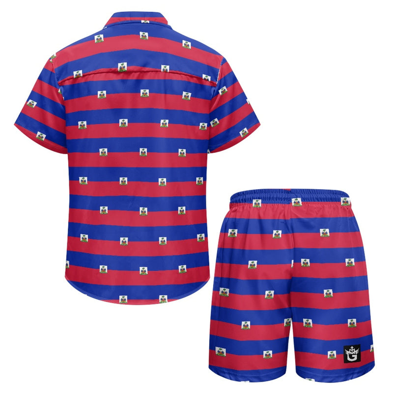 TMMG HAITI HAITIAN FLAG PRINT ALL OVER MEN'S CABANA SET