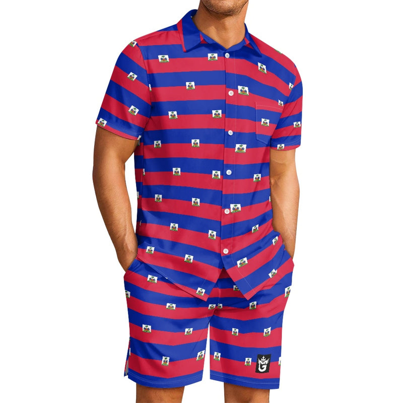 TMMG HAITI HAITIAN FLAG PRINT ALL OVER MEN'S CABANA SET