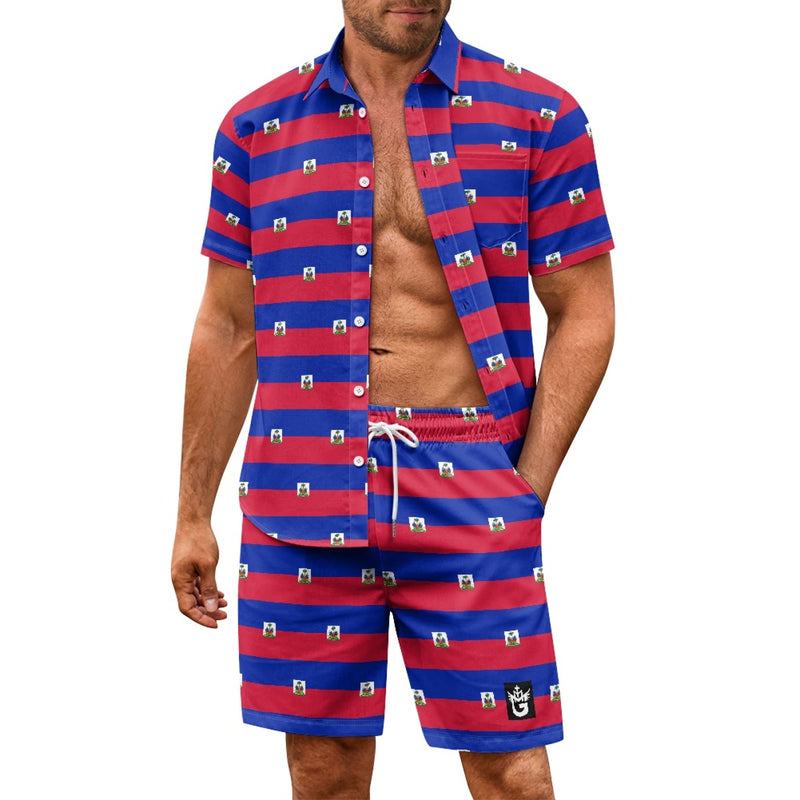 TMMG HAITI HAITIAN FLAG PRINT ALL OVER MEN'S CABANA SET