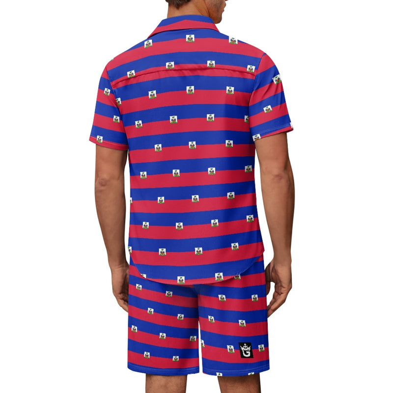 TMMG HAITI HAITIAN FLAG PRINT ALL OVER MEN'S CABANA SET