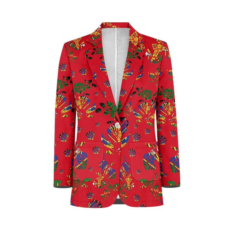 TMMG HAITI HAITIAN FLAG RED CHOUBLAK HIBISCUS FLOWER BLAZER