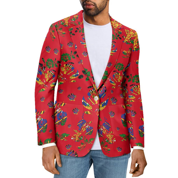 TMMG HAITI HAITIAN FLAG RED CHOUBLAK HIBISCUS FLOWER BLAZER