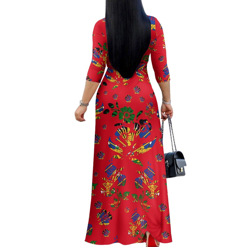TMMG HAITI HAITIAN FLAG RED CHOUBLAK V-neck Maxi Dress