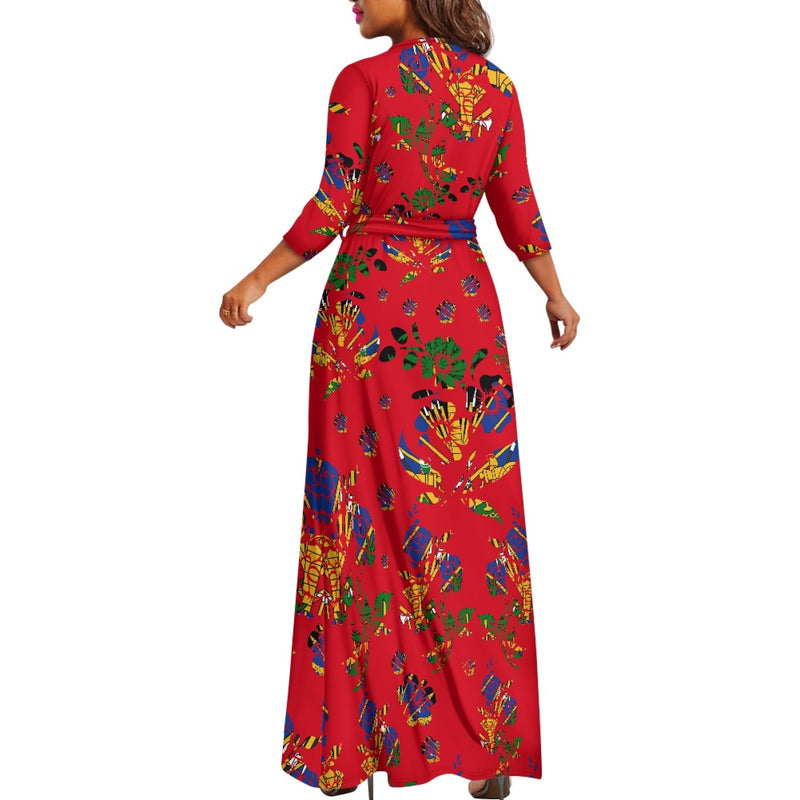TMMG HAITI HAITIAN FLAG RED CHOUBLAK V-neck Maxi Dress TMMG HAITI HAITIAN FLAG RED CHOUBLAK V-neck Maxi Dress