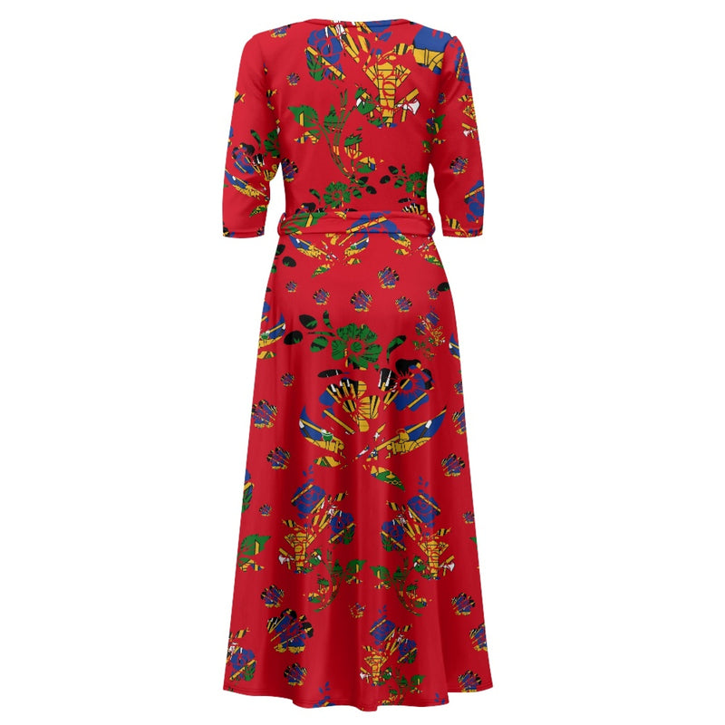 TMMG HAITI HAITIAN FLAG RED CHOUBLAK V-neck Maxi Dress