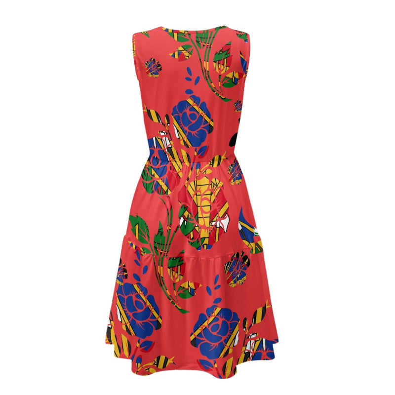 TMMG HAITI HAITIAN FLAG RED CHOUBLAK Women's Sleeveless Round Neck Patchwork Skirt