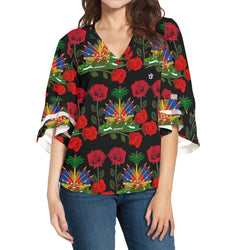 TMMG HAITI HAITIAN FLAG ROSES BLOUSE