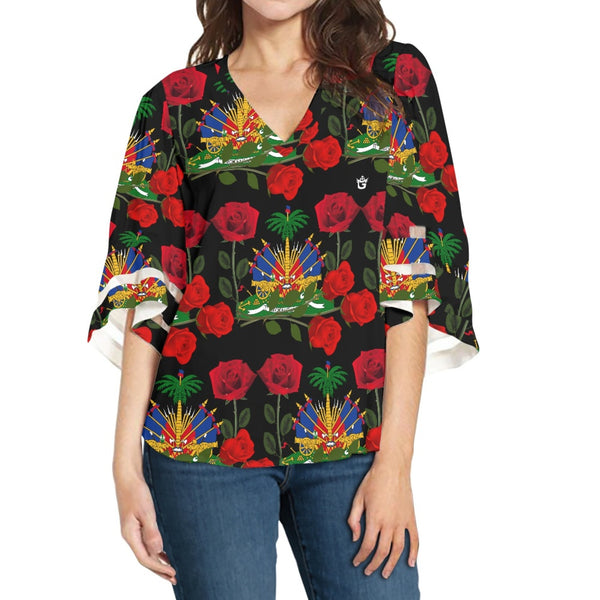 TMMG HAITI HAITIAN FLAG ROSES BLOUSE