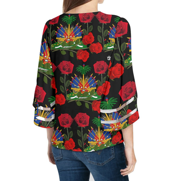 TMMG HAITI HAITIAN FLAG ROSES BLOUSE