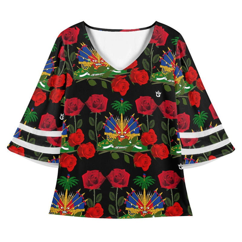 TMMG HAITI HAITIAN FLAG ROSES BLOUSE