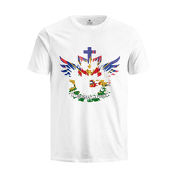 TMMG LOGO Haiti Haitian Flag L'Union Fait La Force Tie-Dye Print Pure Cotton White T-Shirt