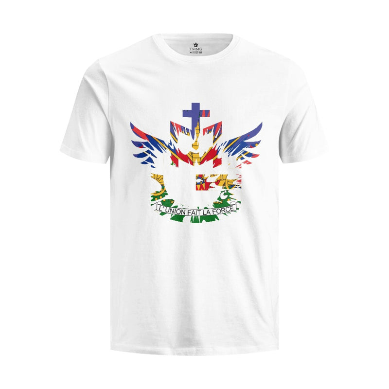 TMMG LOGO Haiti Haitian Flag L'Union Fait La Force Tie-Dye Print Pure Cotton White T-Shirt