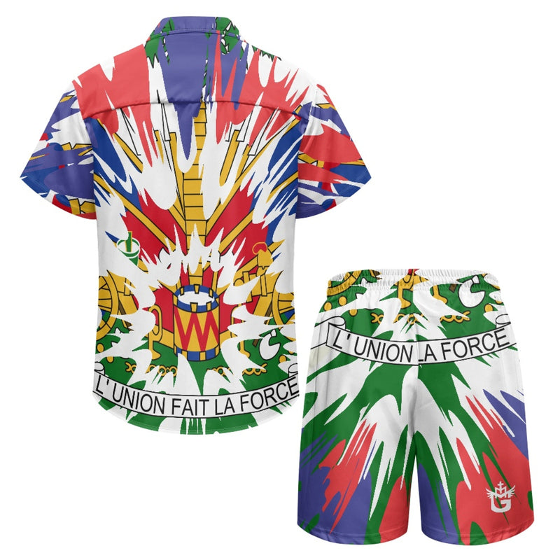 TMMG HAITI HAITIAN FLAG TIE DYE L'UNION FAIT LA FORCE CABANA MEN'S SET