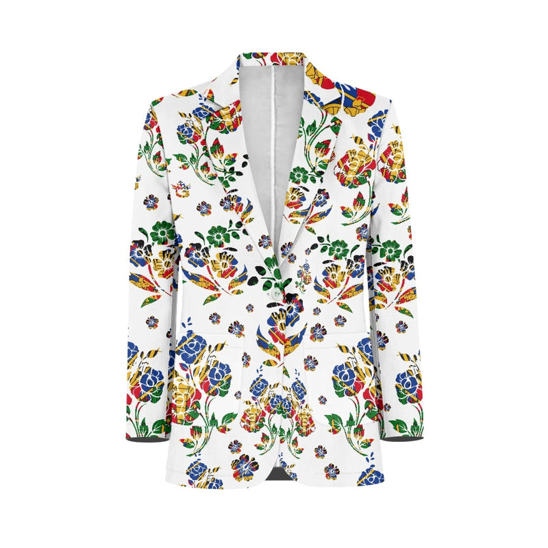 TMMG HAITI HAITIAN FLAG WHITE CHOUBLAK HIBISCUS FLOWER BLAZER