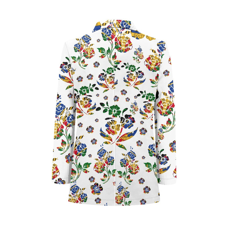 TMMG HAITI HAITIAN FLAG WHITE CHOUBLAK HIBISCUS FLOWER BLAZER