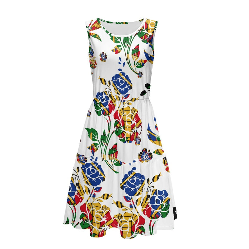 TMMG HAITI HAITIAN FLAG WHITE CHOUBLAK Women's Sleeveless Round Neck Patchwork Skirt