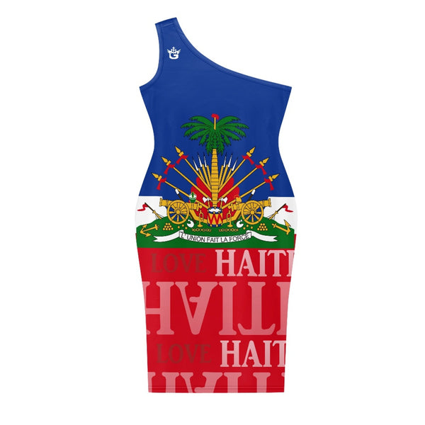 TMMG HAITI HAITIAN FLAG Women's one-shoulder slim dress