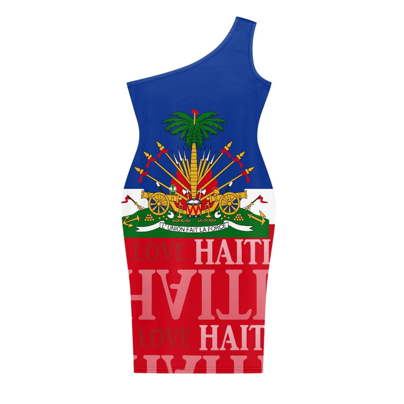 TMMG HAITI HAITIAN FLAG Women's one-shoulder slim dress