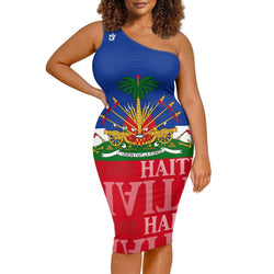 TMMG HAITI HAITIAN FLAG Women's one-shoulder slim dress