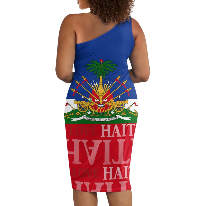 TMMG HAITI HAITIAN FLAG Women's one-shoulder slim dress