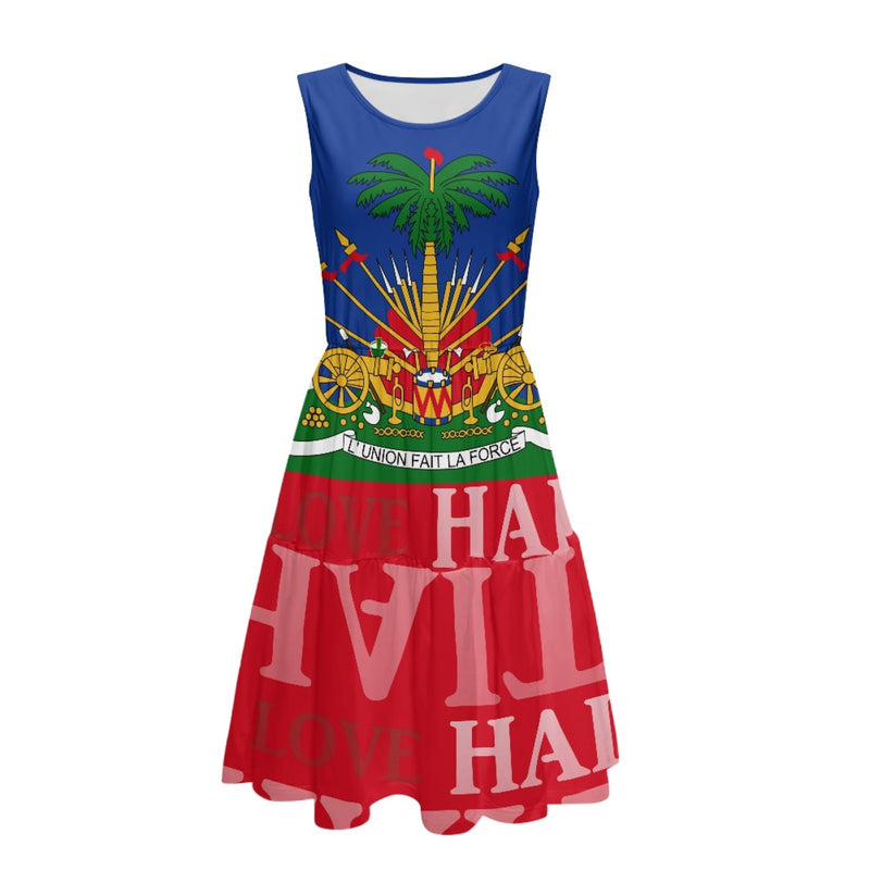 TMMG HAITI HAITIAN FLAG Women's Sleeveless Round Neck Patchwork Skirt
