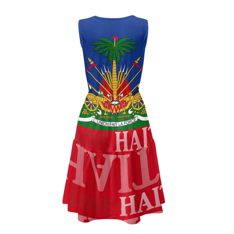TMMG HAITI HAITIAN FLAG Women's Sleeveless Round Neck Patchwork Skirt