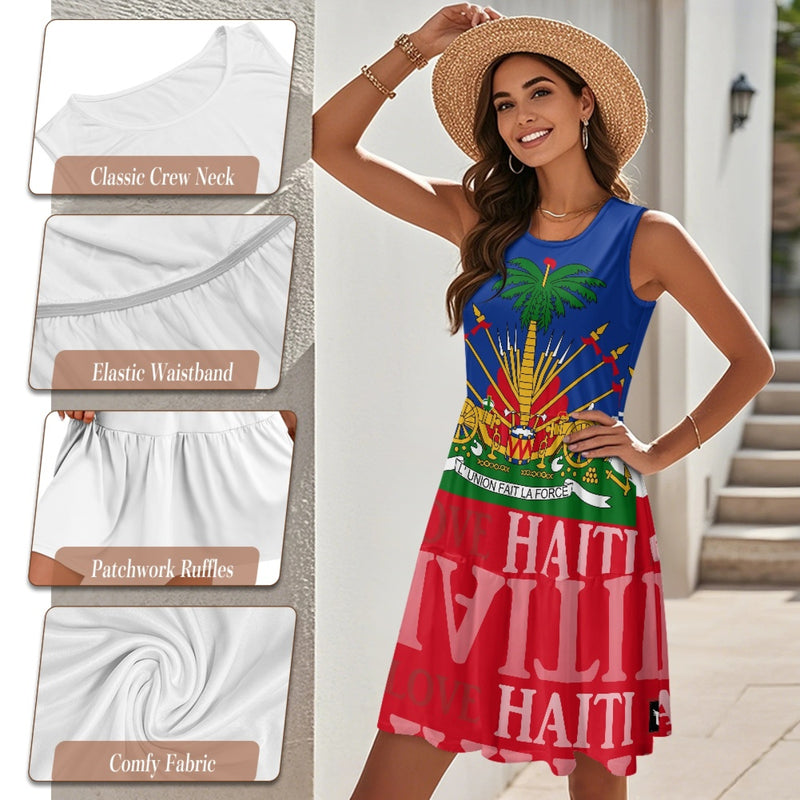 TMMG HAITI HAITIAN FLAG Women's Sleeveless Round Neck Patchwork Skirt