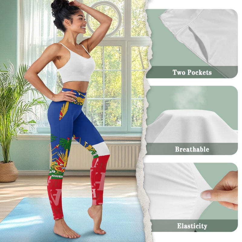 TMMG HAITI HAITIAN FLAG Women's yoga pants with pockets