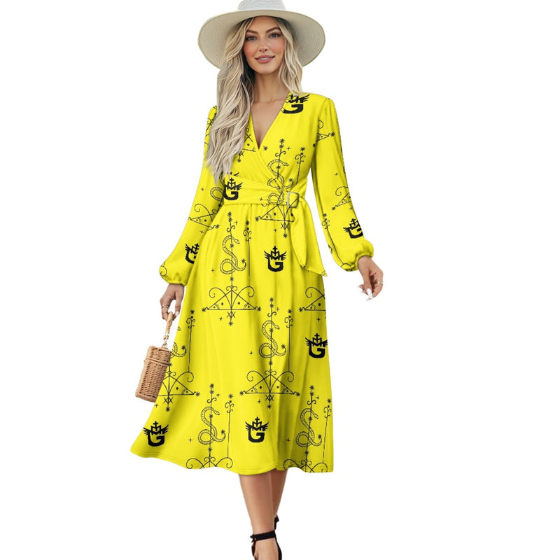 TMMG Haiti Voodoo Papa Loko Midi Dress – V Neck Tie Waist