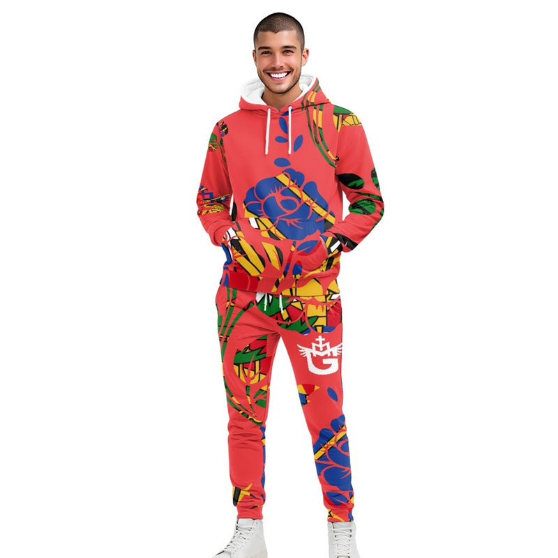 TMMG HAITI RED HAITIAN FLAG CHOUBLAK FLOWER HOODIE AND JOGGERS SET