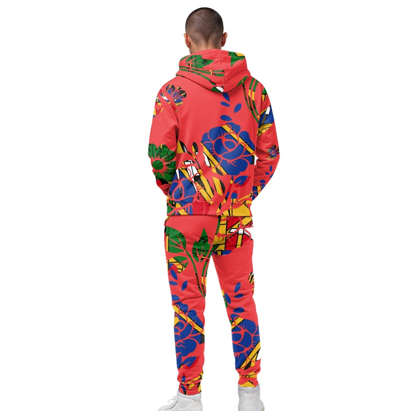 TMMG HAITI RED HAITIAN FLAG CHOUBLAK FLOWER HOODIE AND JOGGERS SET