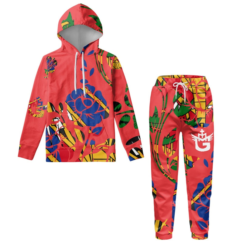 TMMG HAITI RED HAITIAN FLAG CHOUBLAK FLOWER HOODIE AND JOGGERS SET