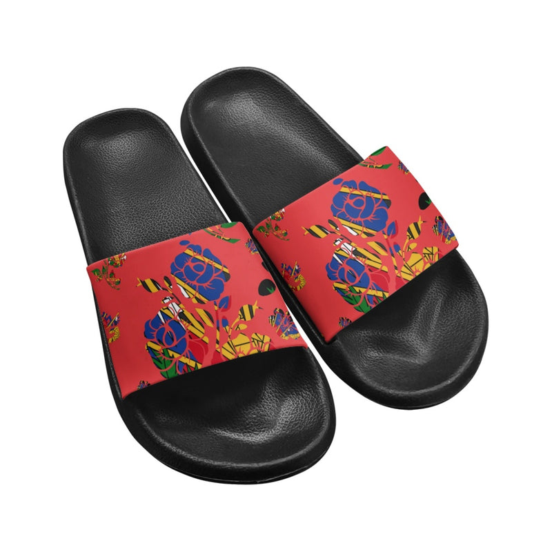 TMMG HAITI RED HAITIAN FLAG CHOUBLAK HIBISCUS FLOWER ADULT SANDALS