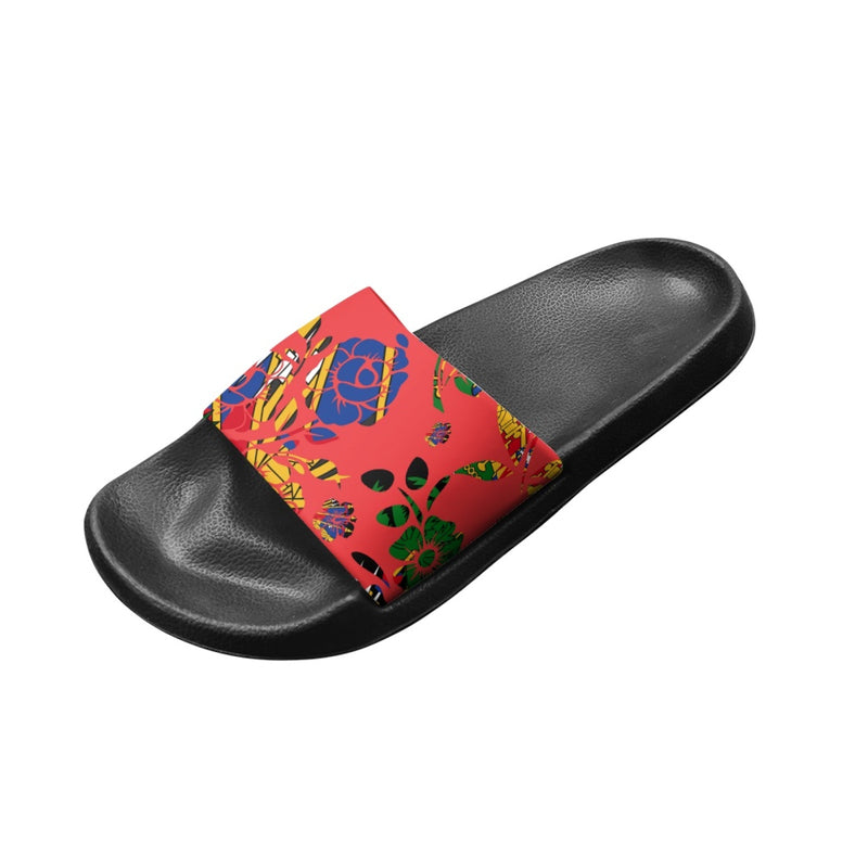 TMMG HAITI RED HAITIAN FLAG CHOUBLAK HIBISCUS FLOWER ADULT SANDALS