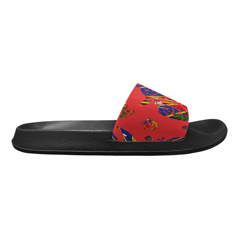 TMMG HAITI RED HAITIAN FLAG CHOUBLAK HIBISCUS FLOWER ADULT SANDALS